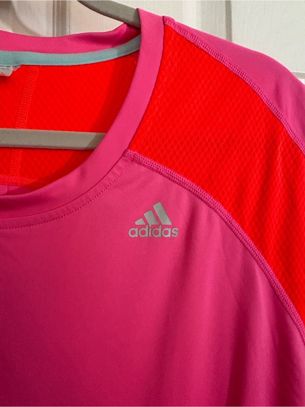 adidas Women’s Bright Pink Short Sleeve Tee with Red Accents - Picture 2 of 9